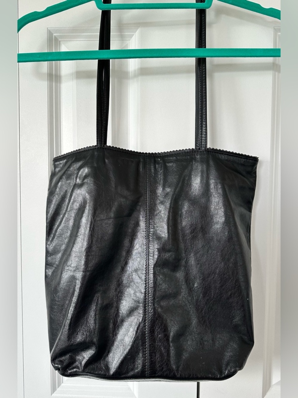 latico Black Leather Tote with Slim Straps